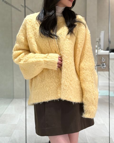 【25AW】Curl shaggy knit cardigan / カールシャギーニットカーディガン (イエロー)