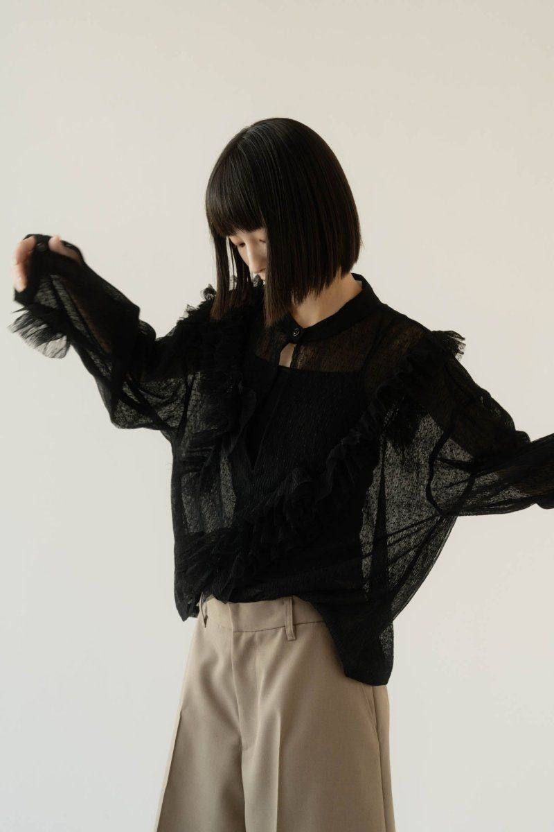 チュールデザインブラウス (ブラック) tulle design blouse (Black)