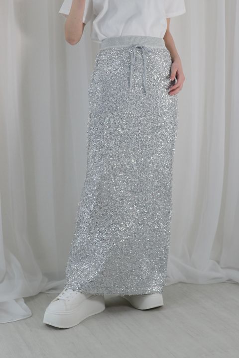 GLITTER TAPE YARN KNIT SKIRT / グリッターテープヤーンニットスカート (シルバー)