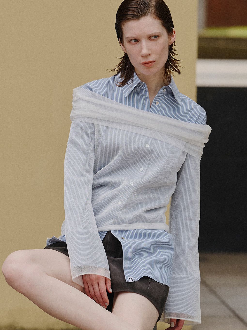 SHEER OFF SHOULDER KNIT / シアー オフショルダーニット (ミルク)