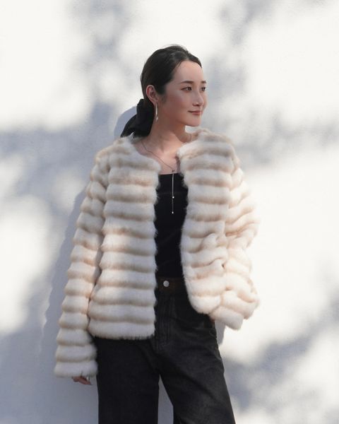 【25AW】Gradation Border Fur Jacket (アイボリー) / グラデーションボーダーファー ジャケット / エコファー / フェイクファー