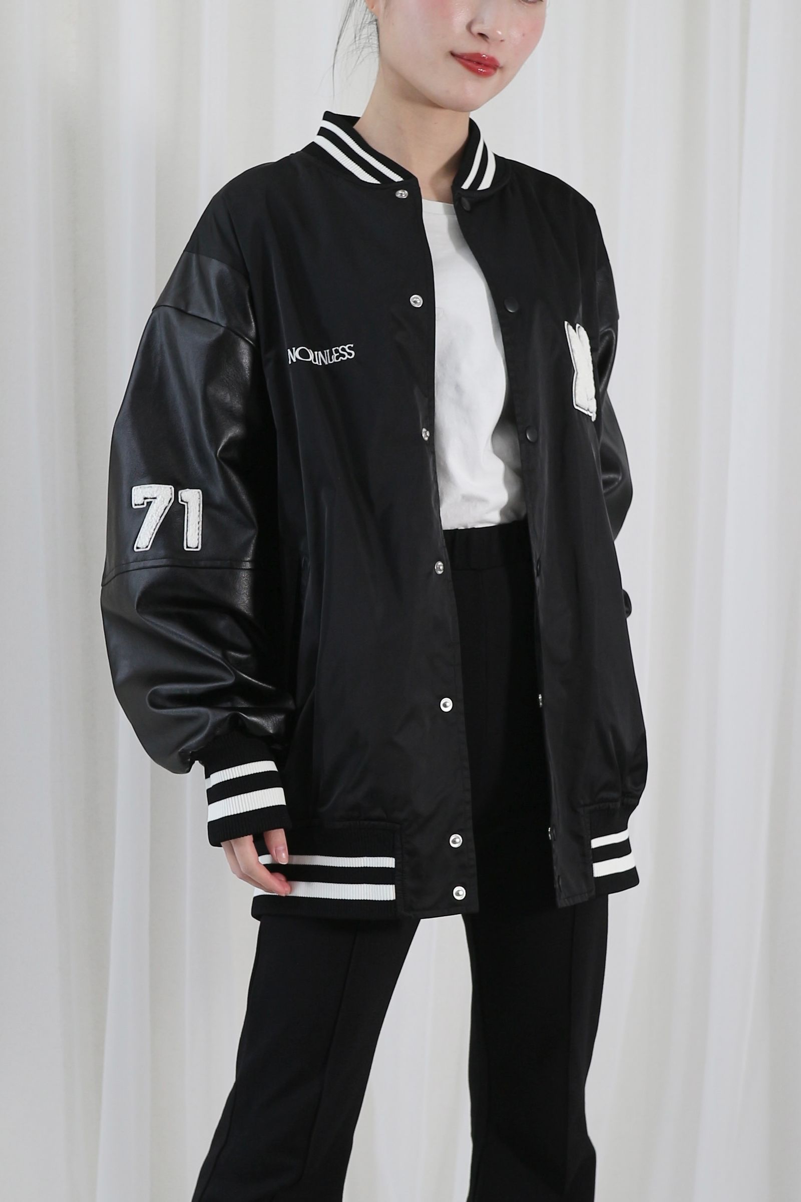 NOUNLESS NYLON STADIUM JUMPER / ナウンレスナイロンスタジャン (ノワール)