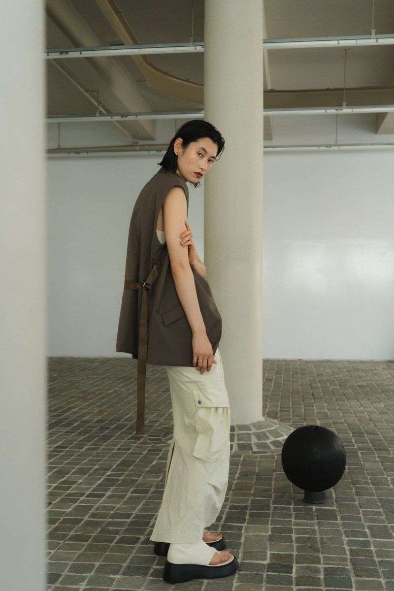2way collarless gilet / 2ウェイ カラーレスジレ (グレージュ) / ユニセックス