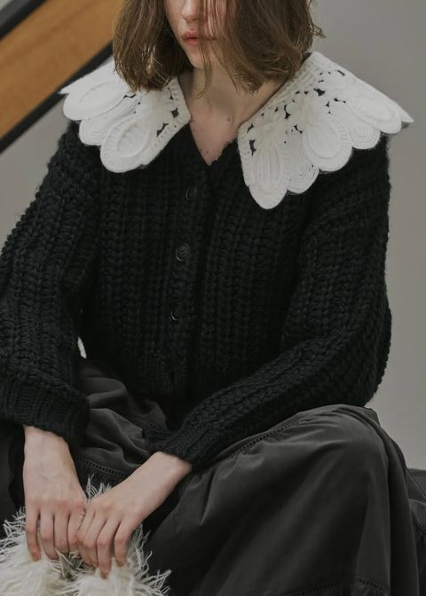 motif collar removal knit cardigan / モチーフカラー ニットカーディガン (ブラック) / 25AW