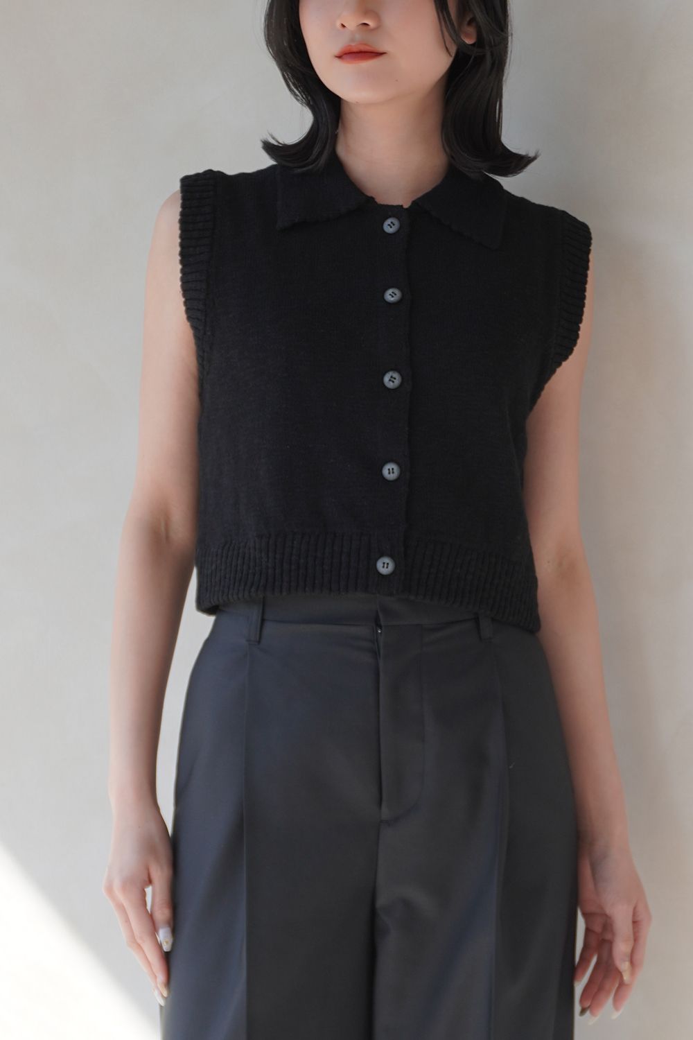 SLAB COTTON KNIT TOPS / スラブコットンニットトップス (ブラック)