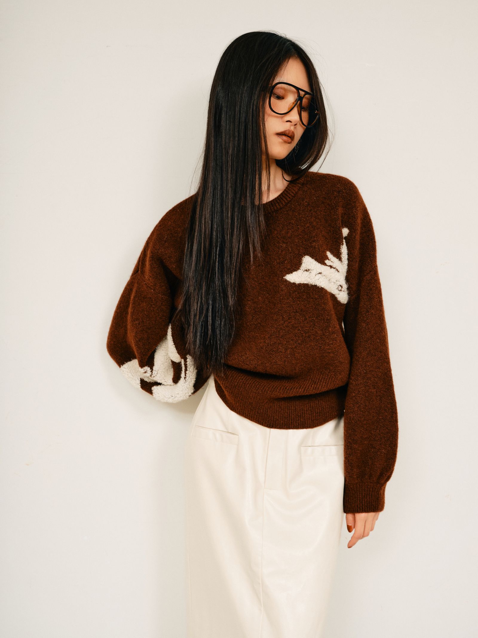 【BF割引対象12/2まで】Illustration jacquard knit top / イラストジャガードニットトップス (ブラウン) / 25AW