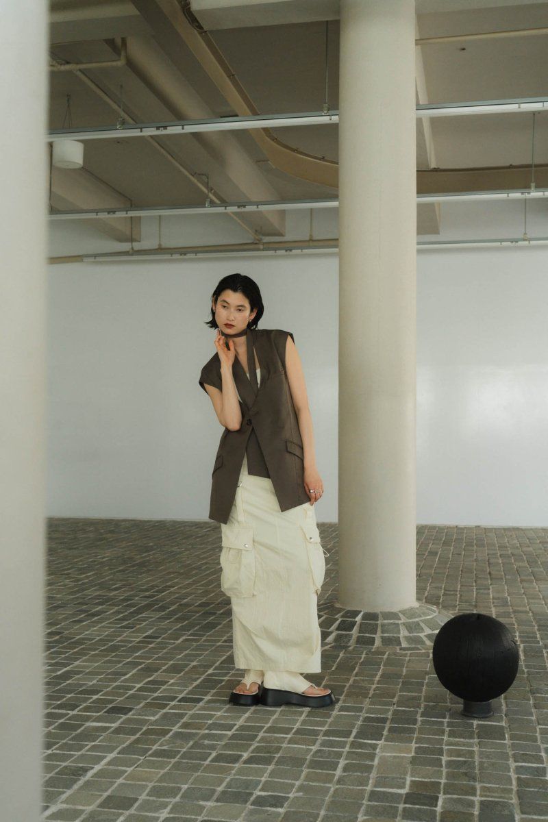 2way collarless gilet / 2ウェイ カラーレスジレ (グレージュ) / ユニセックス