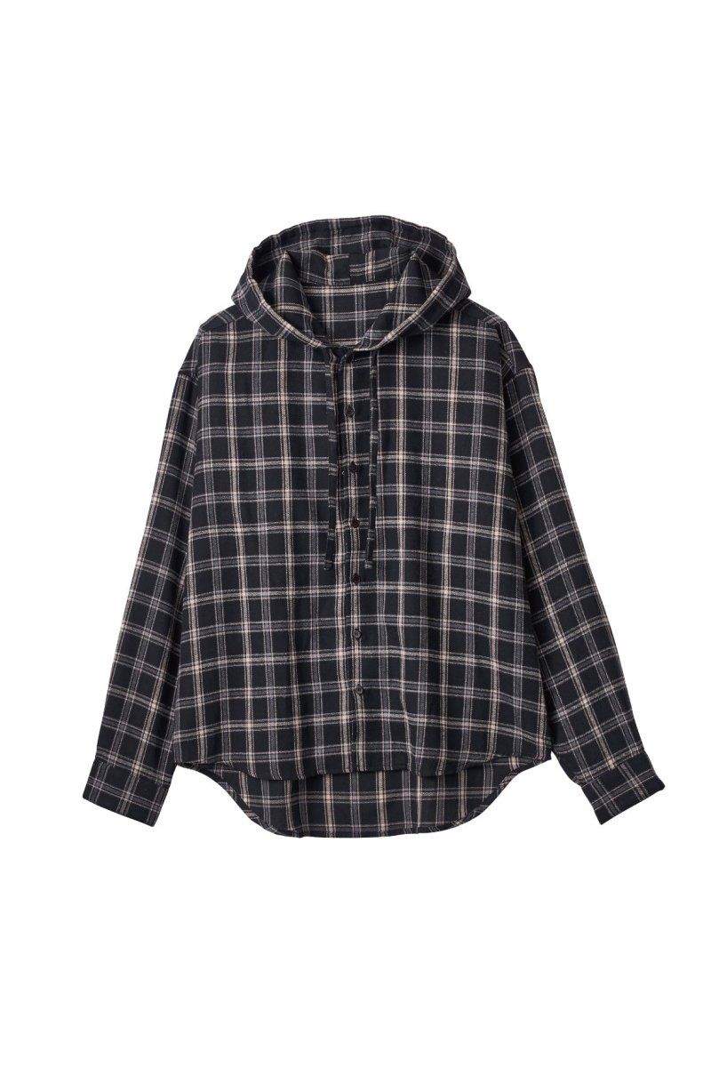hooded over shirts(unisex) / オーバー フーディシャツ (Check black) / 26SS