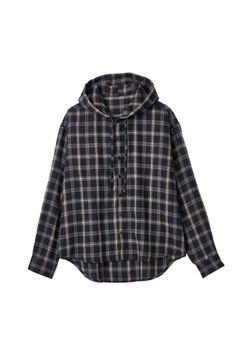 hooded over shirts(unisex) / オーバー フーディシャツ (Check black) / 26SS