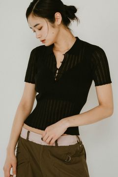 sheer polo knit / シアーニットポロシャツ (ブラック) / 25SS