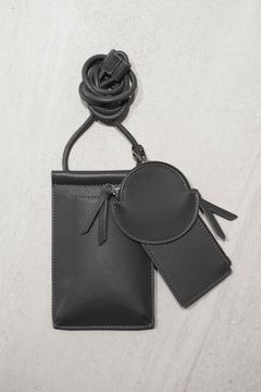 RECYCLING LEATHER MULTI MOBILE POUCH / リサイクルレザーマルチモバイルポーチ (チャコール) スマホショルダー/コインケース・カードホルダー付き / 取り外し可能