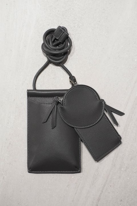 RECYCLING LEATHER MULTI MOBILE POUCH / リサイクルレザーマルチモバイルポーチ (チャコール) スマホショルダー/コインケース・カードホルダー付き / 取り外し可能
