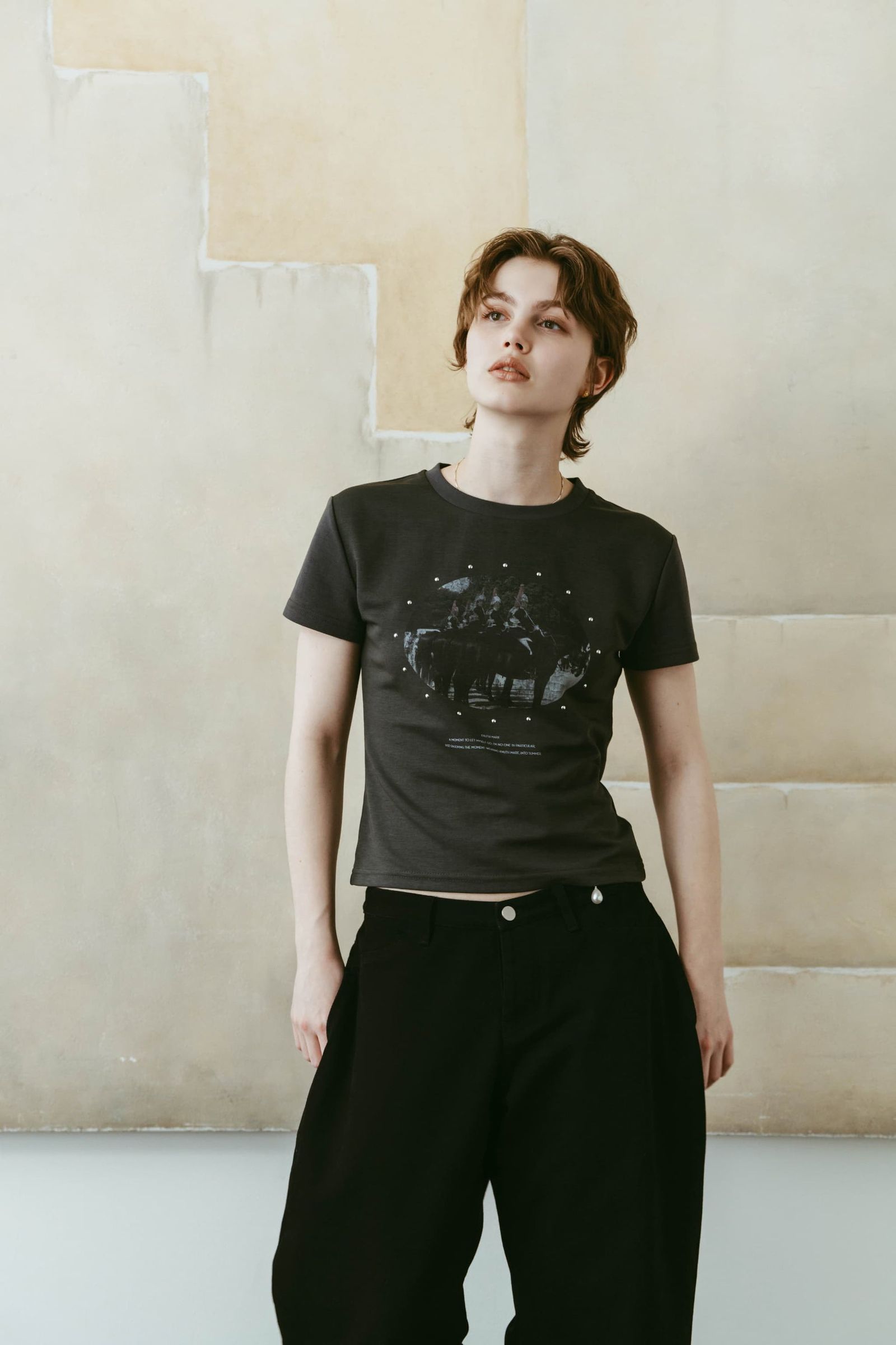 スタッズコンパクトTシャツ (チャコール) studded compact tee (Charcoal) /  26SS