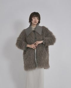 【先行予約】【26TH-06】モヘア調ファーカーディガン (グレージュ) Mohair Like Fur Cardigan (Graige) /  エコファー  /  フェイクファー 【受注期間6/14 23:59まで】