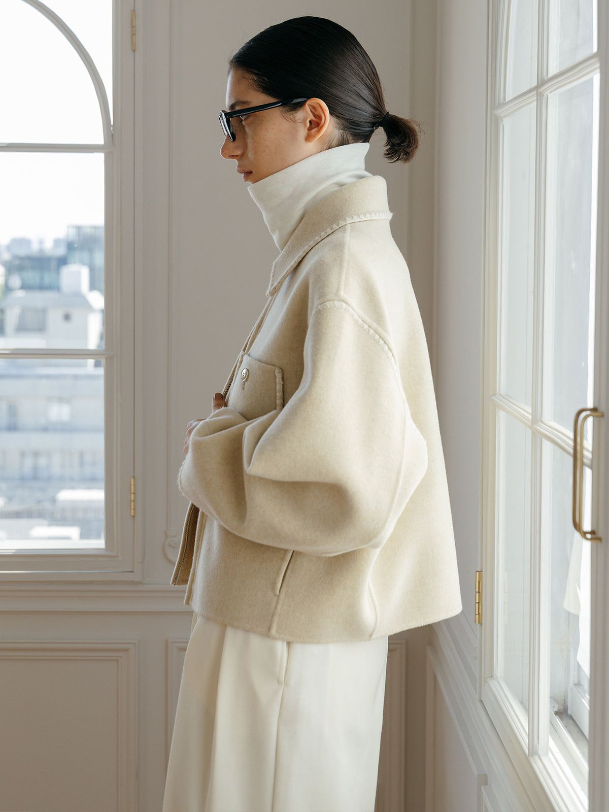 【BF割引対象12/2まで】【25AW】FINE WOOL OVER HIGH NECK TOPS / ファインウール ハイネックニットトップス  (ホワイト)