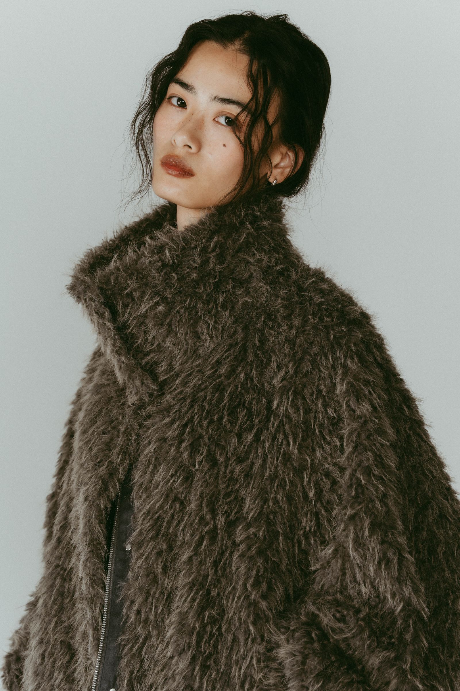 shaggy stand collar coat / シャギースタンドカラーコートブルゾン (グレー) / 25AW