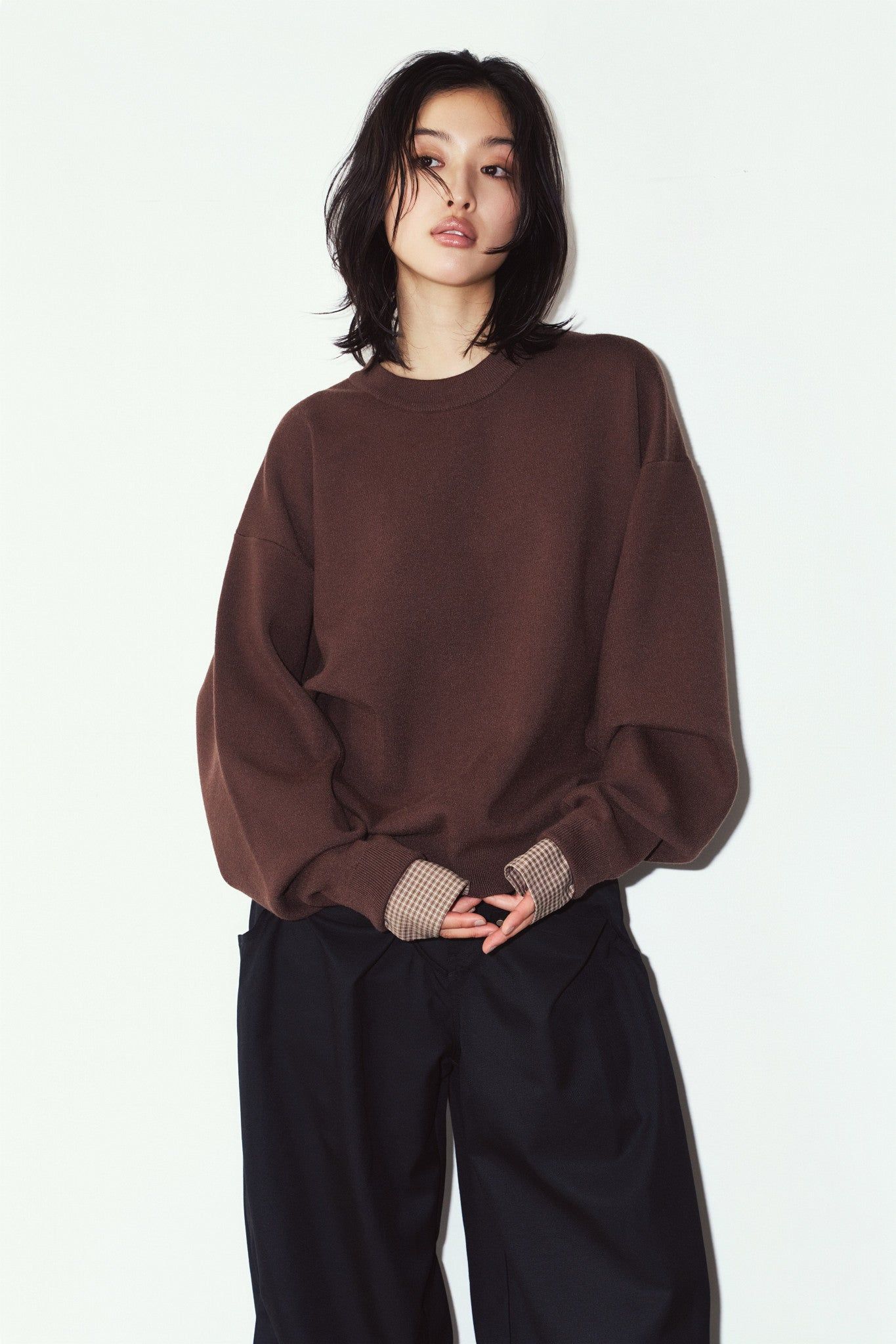 【UNISEXサイズ】2ウェイ ノームコア ニット (ブラウン) 2way cuffs normcore knit(unisex) (Brown) / 26AW