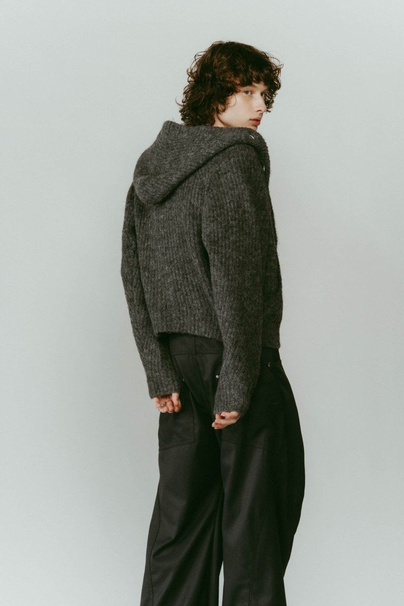 hooded cardigan knit / フーデッド カーディガンニット (グレー) / 25AW