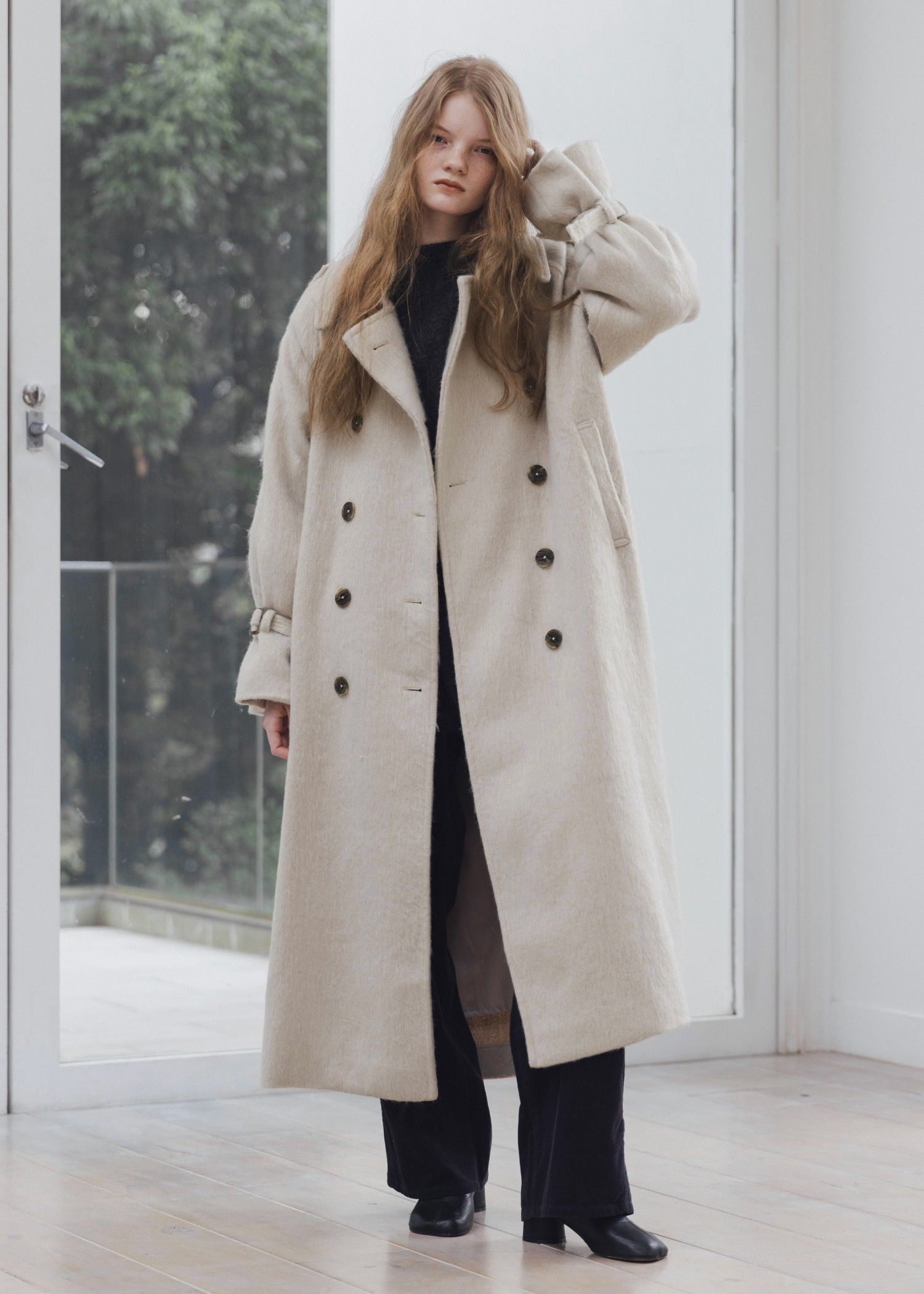 shaggy volume sleeve trench long coat / シャギー トレンチコート (ミルクティー) / 25AW /