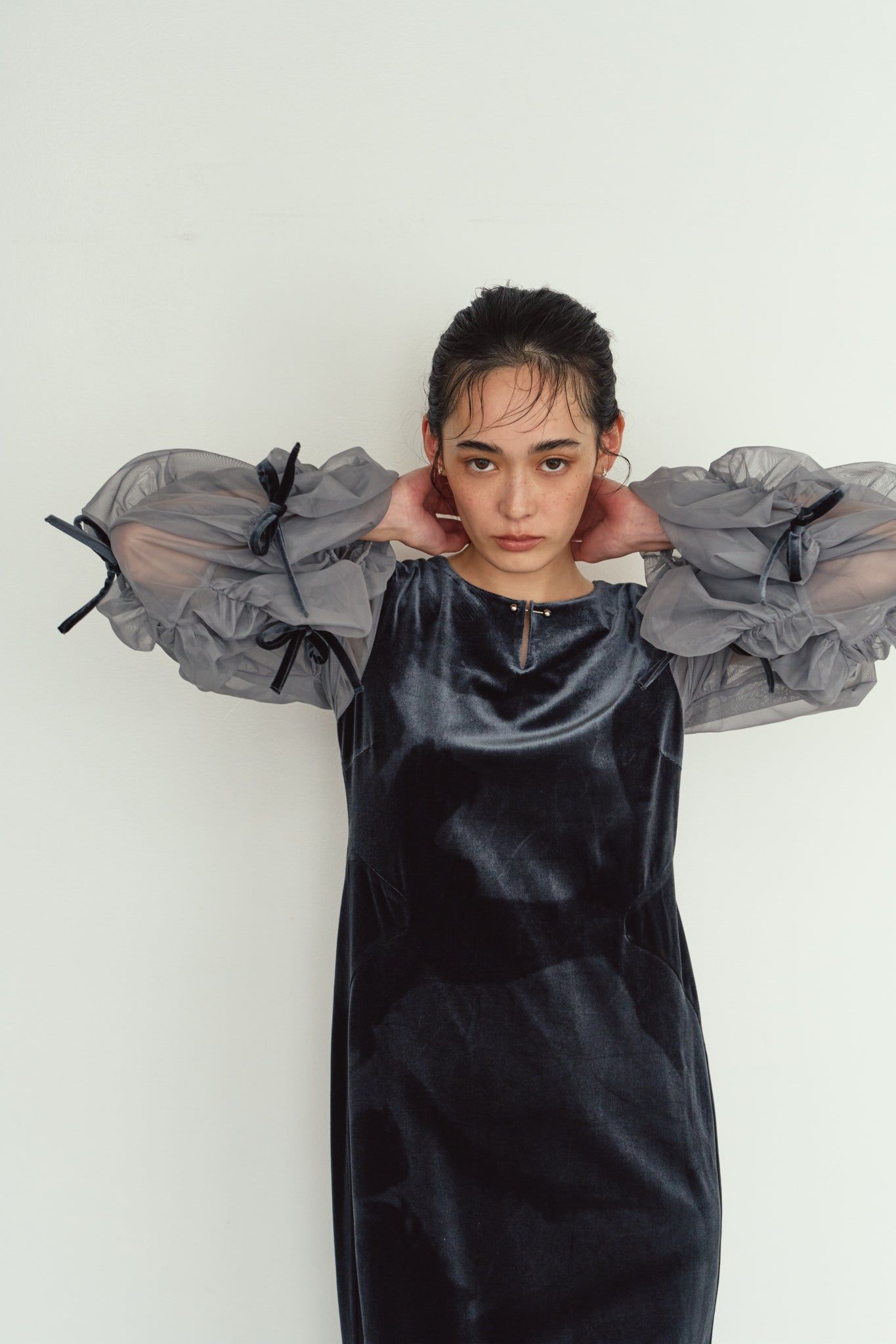 ドレープ チュールドレス (ブルーグレー) draped tulle dress (Bluegray) / 26AW