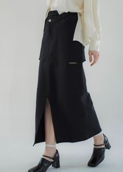 back bi color patchwork remake sweat SK / パッチワーク リメイク スウェットスカート (Black) / 26SS