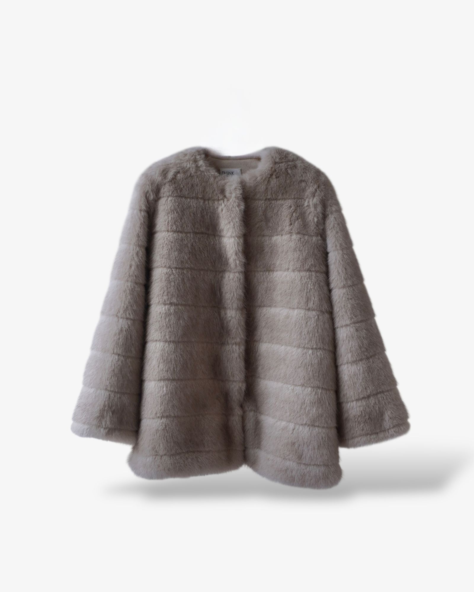 【25AW】Border Fur Coat (グレージュ) / ボーダーファーコート / エコファー / フェイクファー