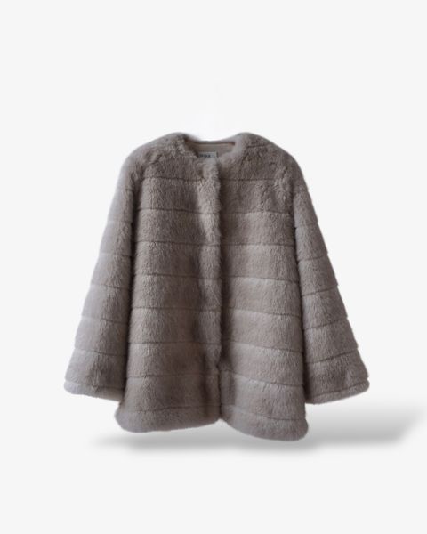 【25AW】Border Fur Coat (グレージュ) / ボーダーファーコート / エコファー / フェイクファー