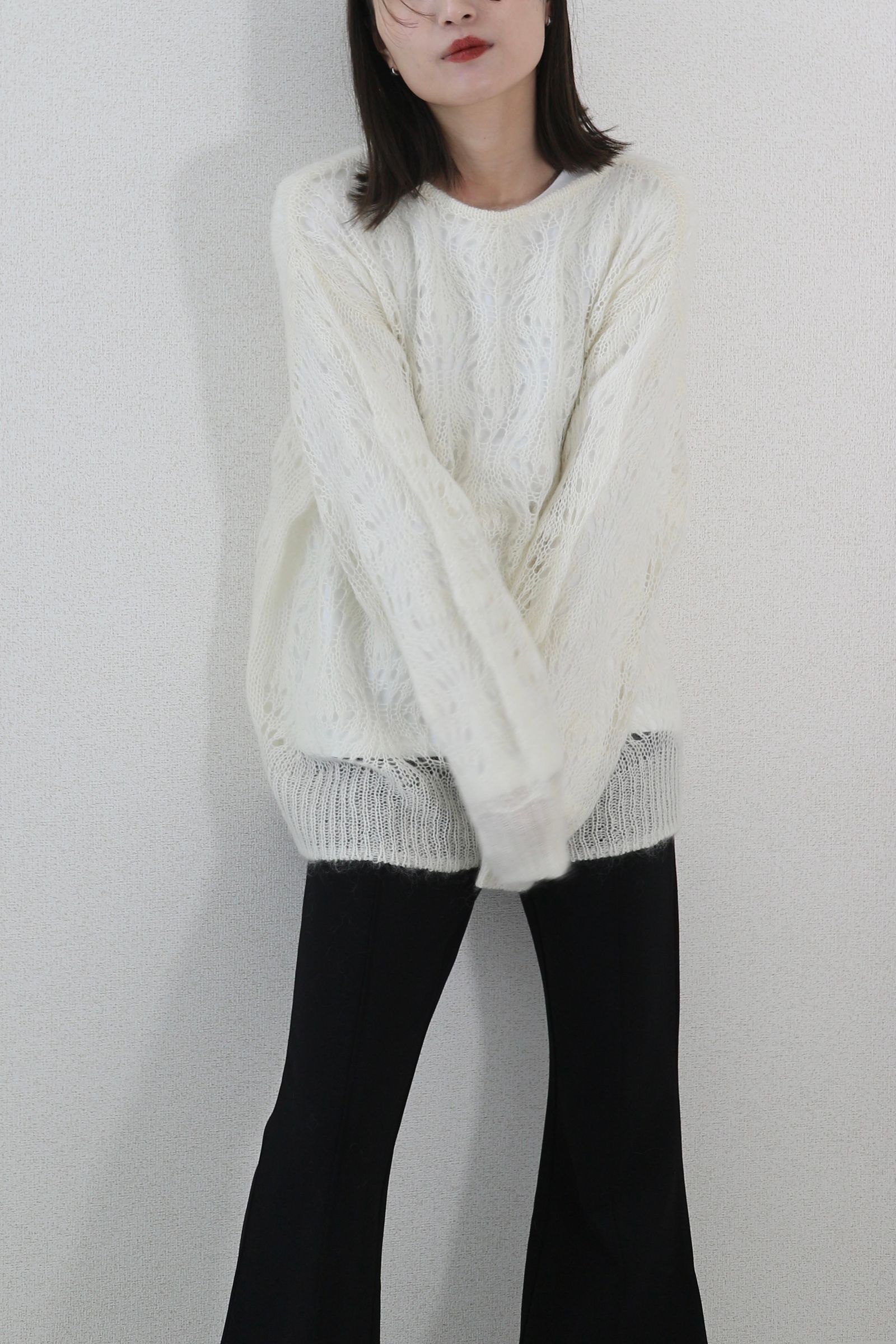 CASA FLINE - MOHAIR WOOL CROCHET KNIT PULLOVER / モヘアウール