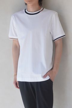 【BOSS】トリコロールリブ Tシャツl (ホワイト)