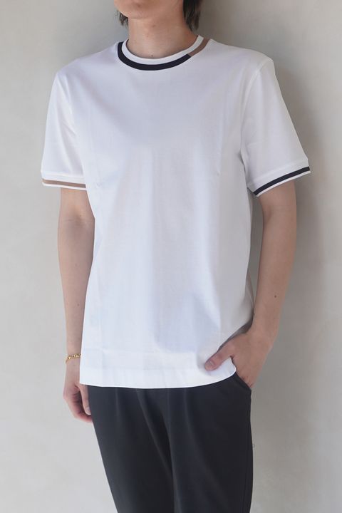 【BOSS】トリコロールリブ Tシャツl (ホワイト)