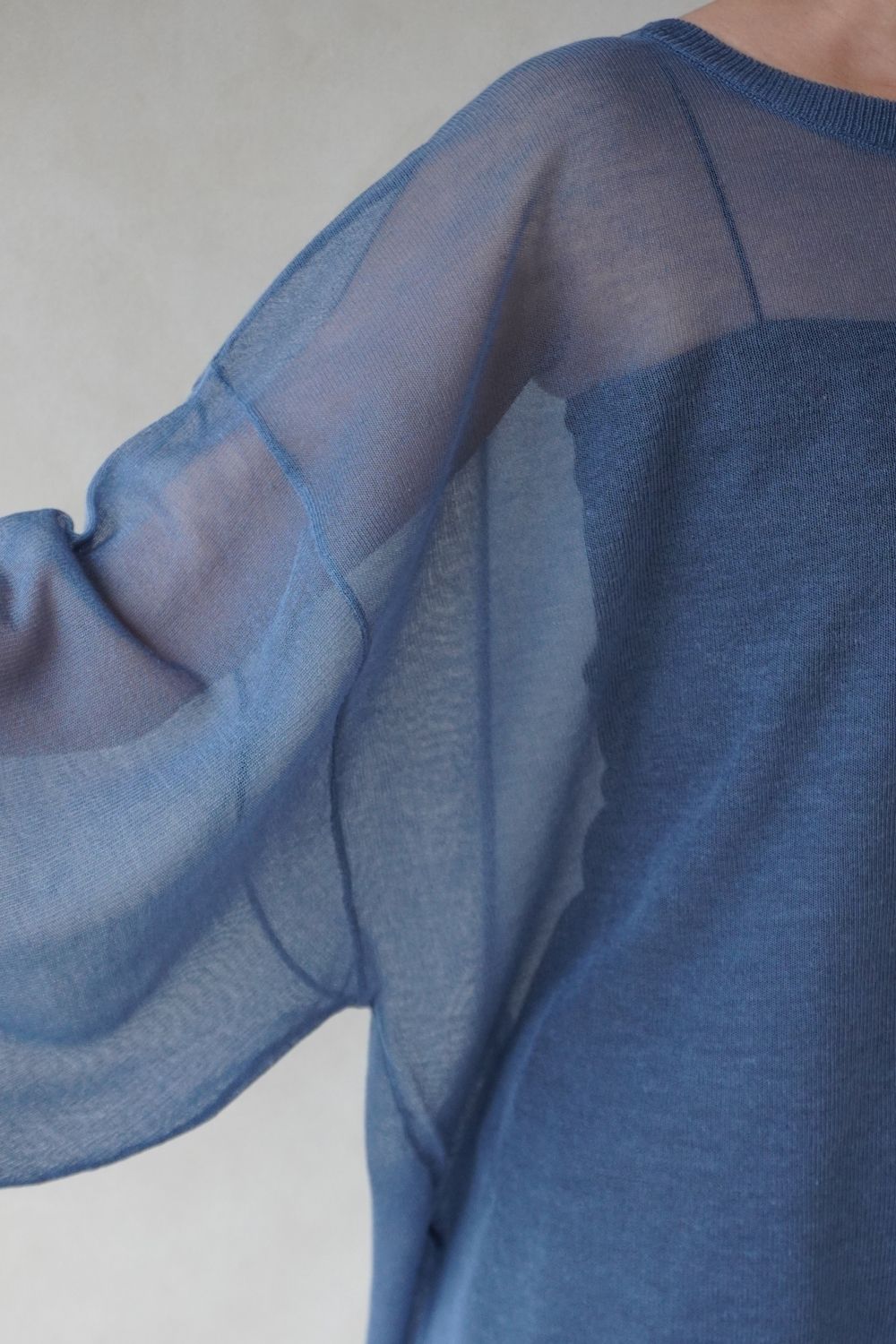 SHEER KNIT TOPS / シアーニットトップス (ブルー)