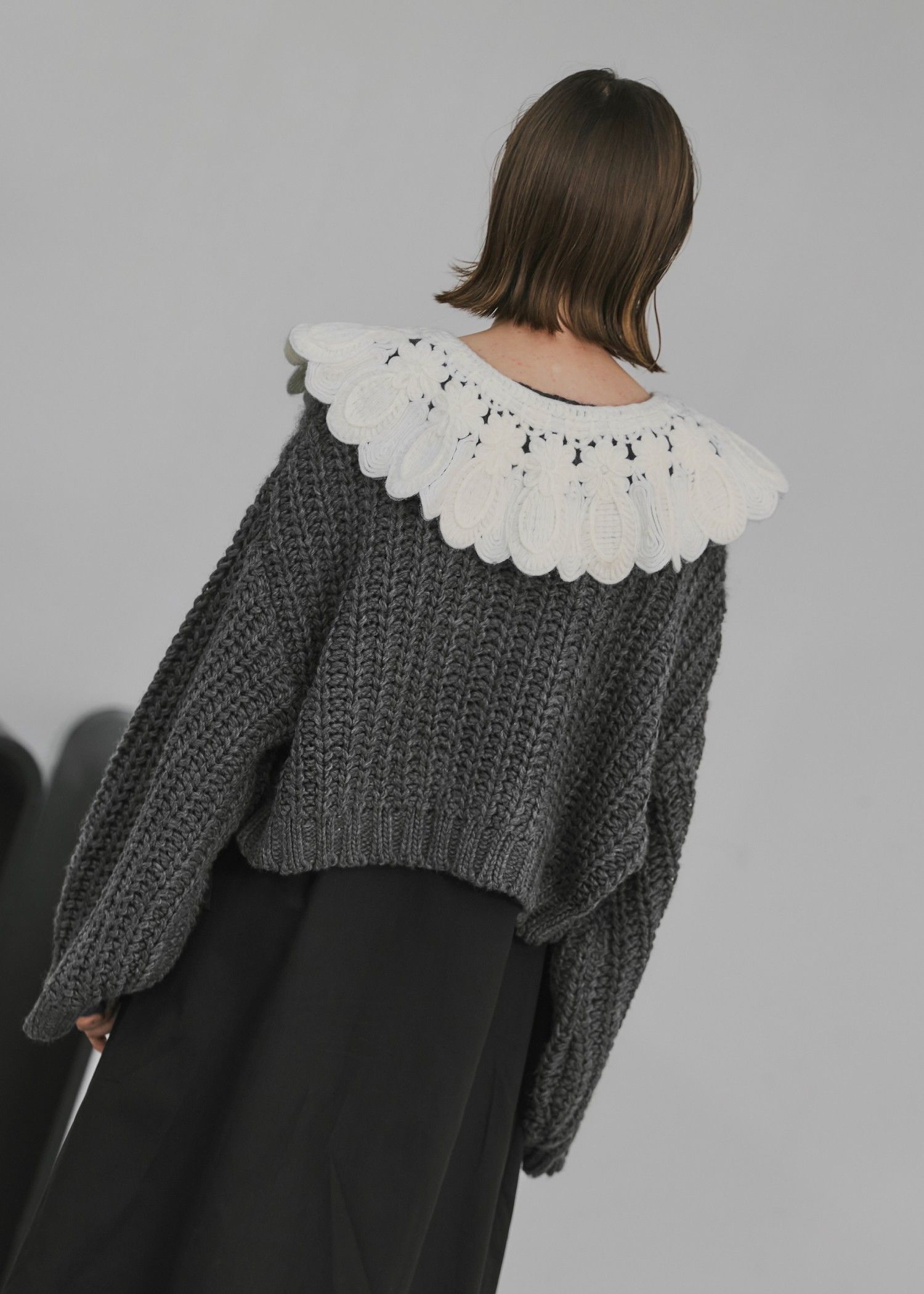 motif collar removal knit cardigan / モチーフカラー ニットカーディガン (チャコール) / 25AW