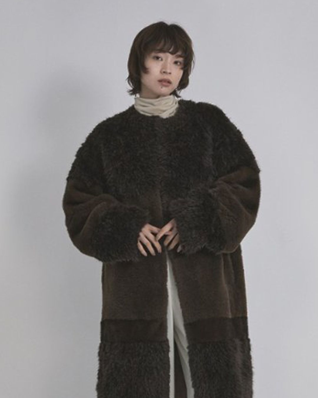 【先行予約】【26TH-19】ミックスファーコート (ブラウン) Mixed Fur Coat (Brown) /  エコファー  /  フェイクファー 【受注期間6/14 23:59まで】