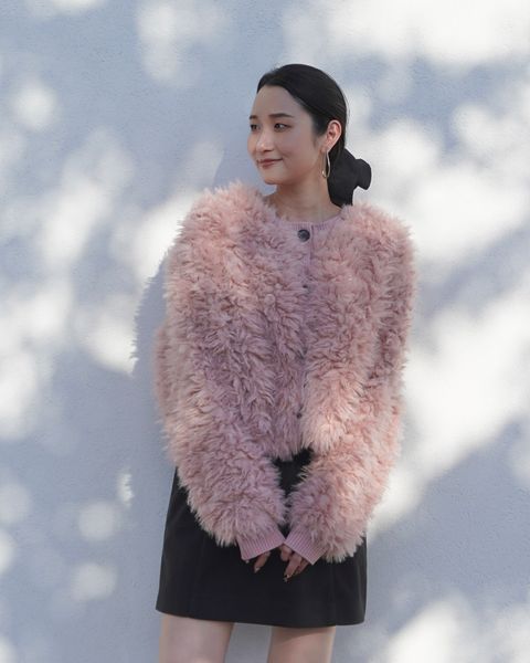 【25AW】2Way Fur×Knit Tops (ピンク) / 2ウェイファー×ニットトップス / エコファー / フェイクファー