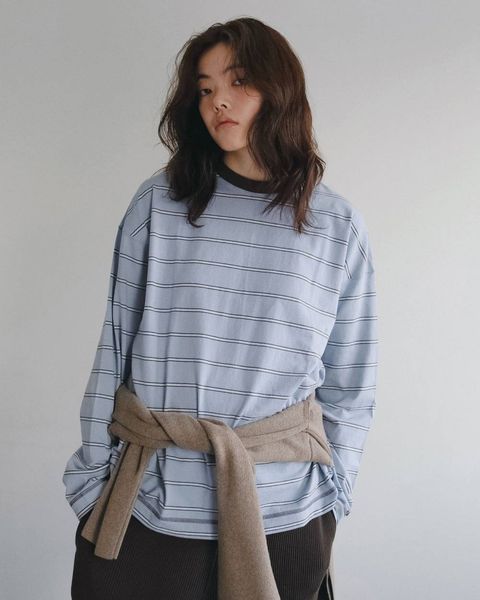 ボーダー ルーズロンT (アイスブルー) Border Loose Long T-shirts (Ice blue) /  26AW