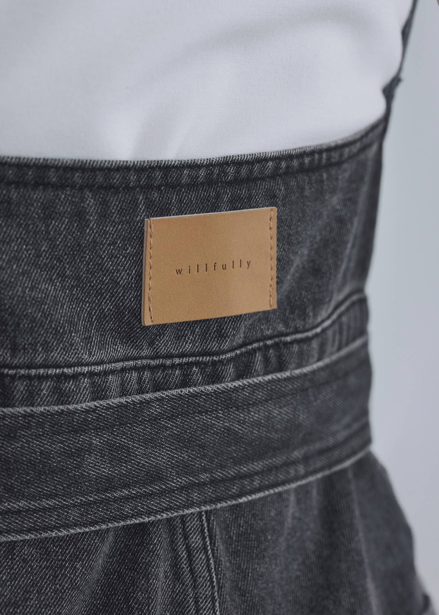 デニム リボンサロペット (ブラック) denim tapered ribbon salopette (Black) /  26SS