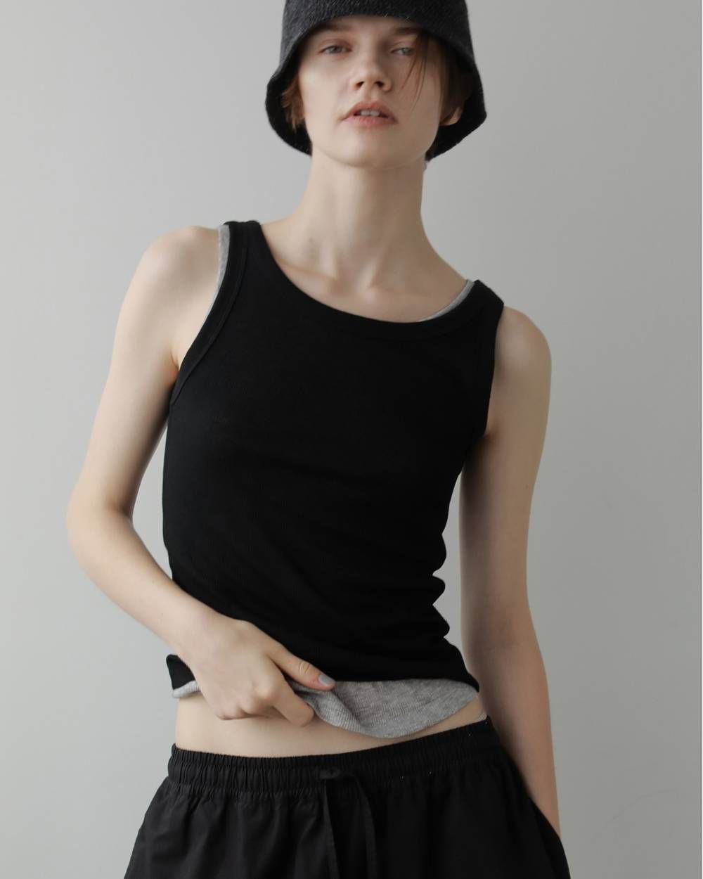 ウールタンクトップ (ブラック) Wool Rib Tanktop (Black) / 27SS