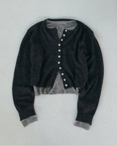 レイヤード クルーネックカーディガン (チャコールグレー) Layered Crewneck Cardigan (Charcoal gray) / 26AW 【6月29日まで期間限定予約】