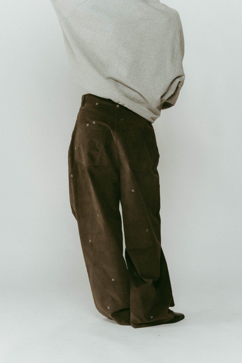 K motif velveteen pants(unisex) / Kモチーフ ベルベットパンツ (グレーカーキ) / 25AW