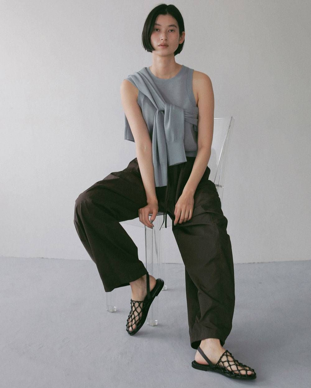 フラットシューズサンダル (ブラック) Braid Flat Shoes (Black) / 27SS