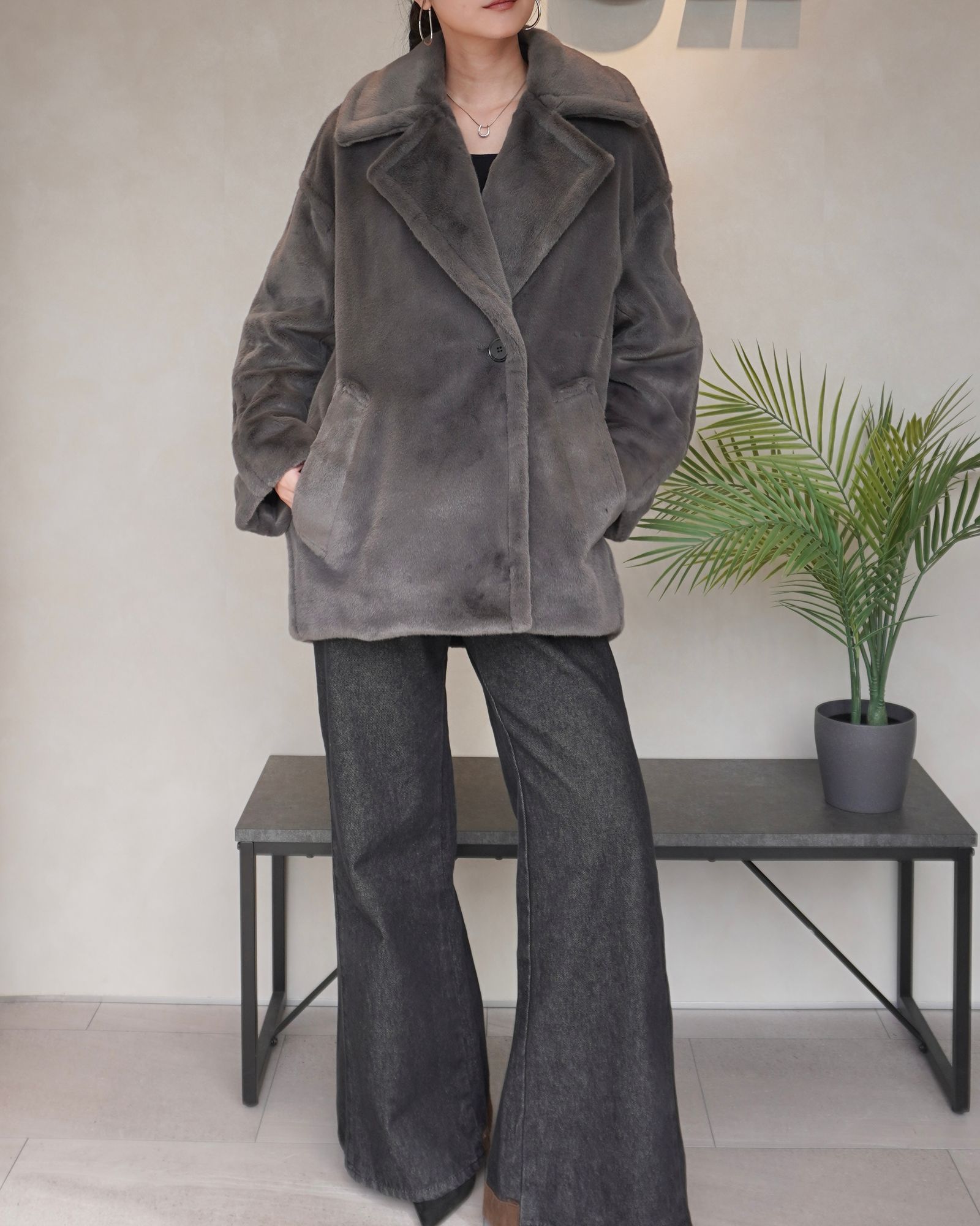 【25AW】BOA MIDDLE COAT / ボアミドルコート (グレー)