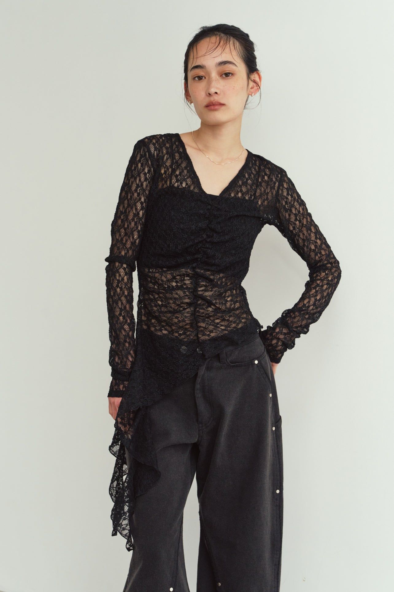 レーストップス (ブラック) lace gathered top (Black) / 26AW