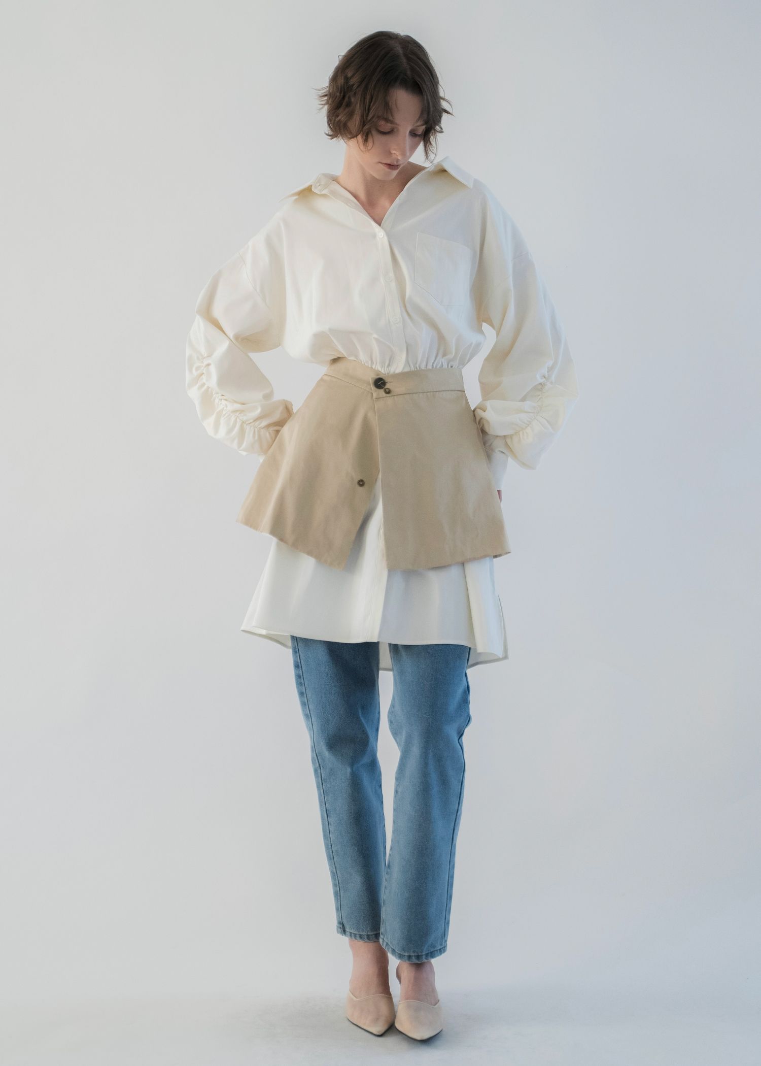 docking skirt layered like shirt OP / スカートレイヤード シャツワンピース (Tan) / 26SS