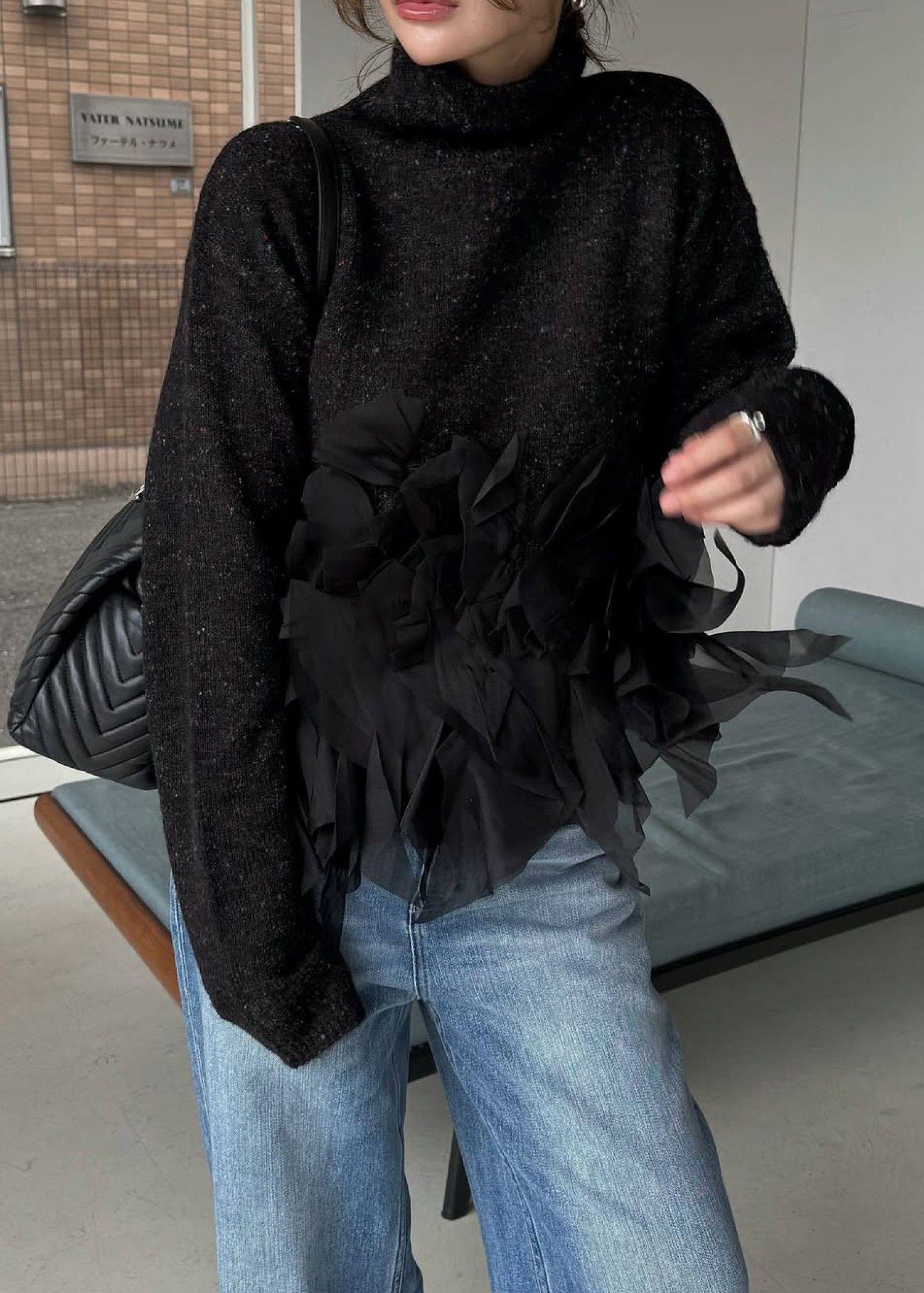 gradation frill bottleneck knit / グラデーション フリルニット (ブラック) / 25AW