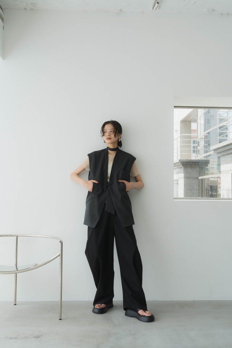 2way collarless gilet / 2ウェイ カラーレスジレ (ストライプ) / ユニセックス