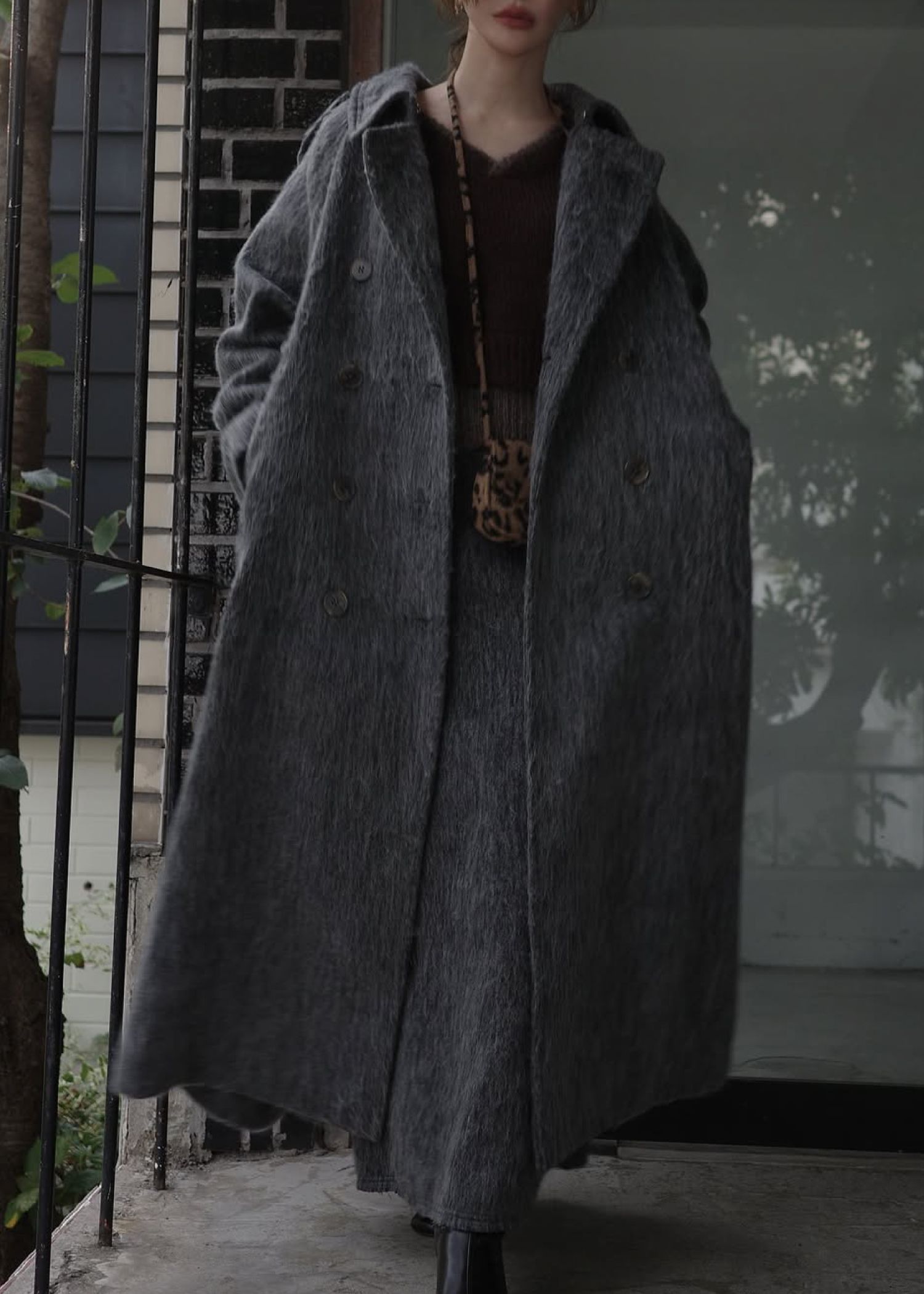 waist frill shaggy pencil SK / ウエストフリル シャギーペンシルスカート (チャコール) / 25AW /