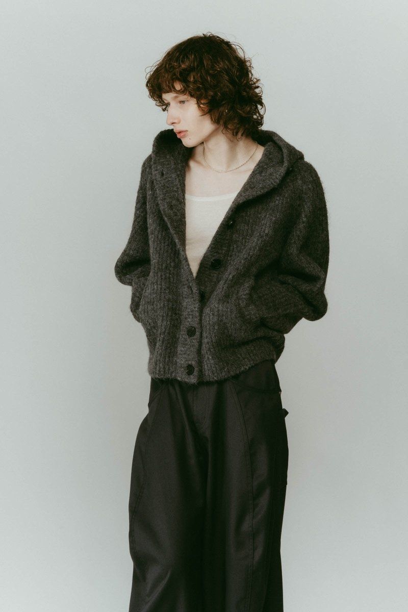 hooded cardigan knit / フーデッド カーディガンニット (グレー) / 25AW