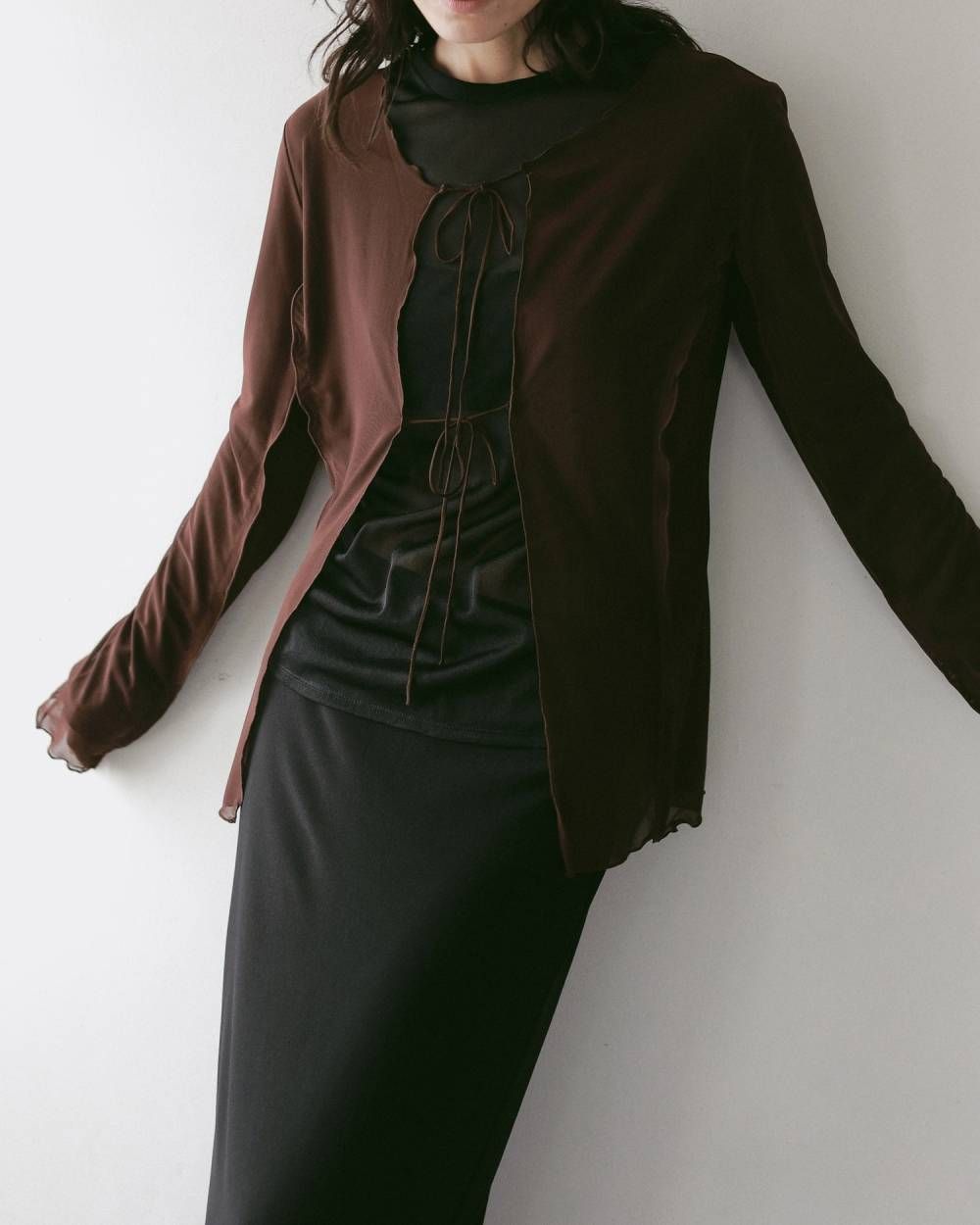 シアーチュールカーディガン (ブラウン) Sheer Tulle Cardigan (Brown) / 27SS