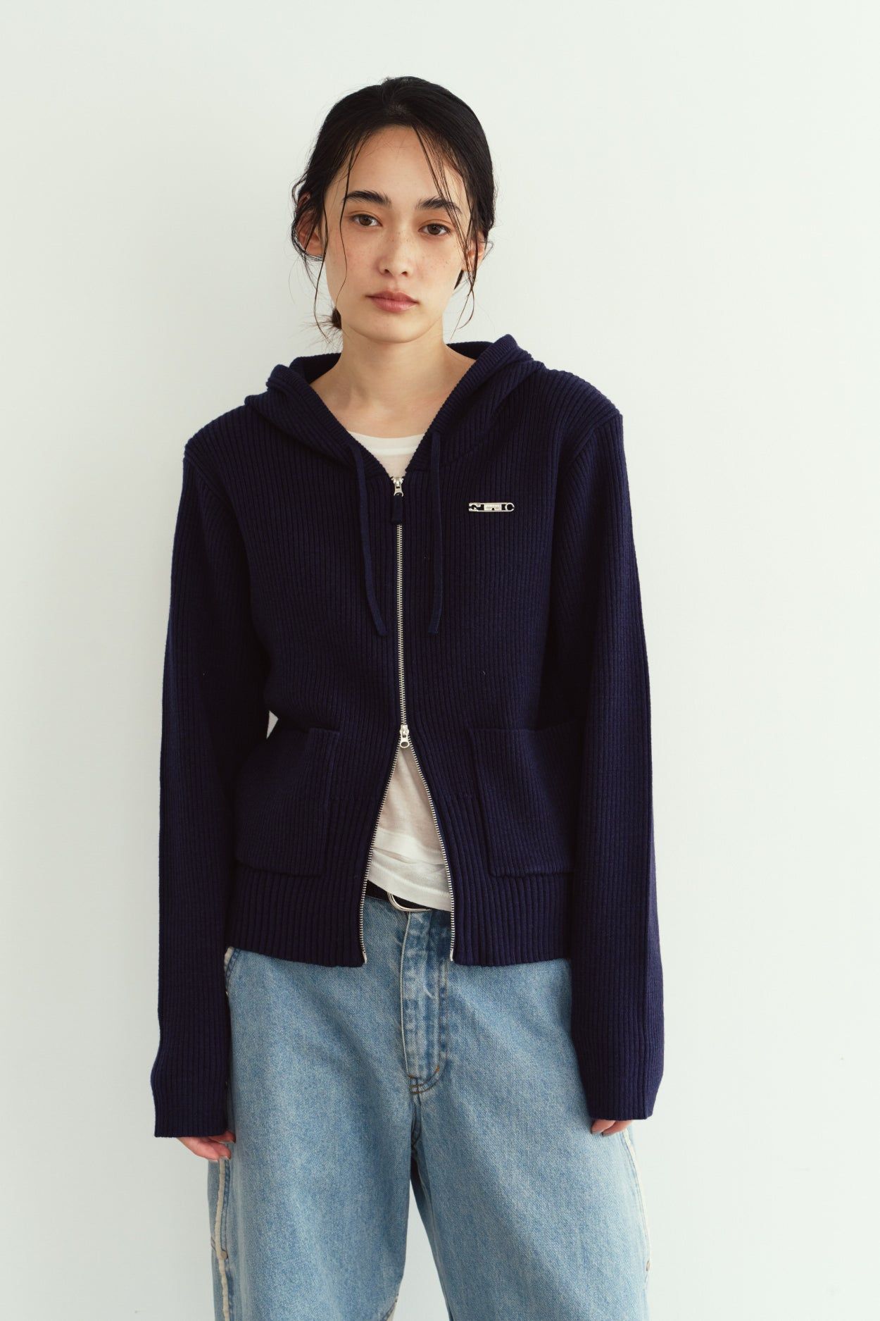ニットパーカー (ネイビー) hooded knit parka (Navy) / 26AW