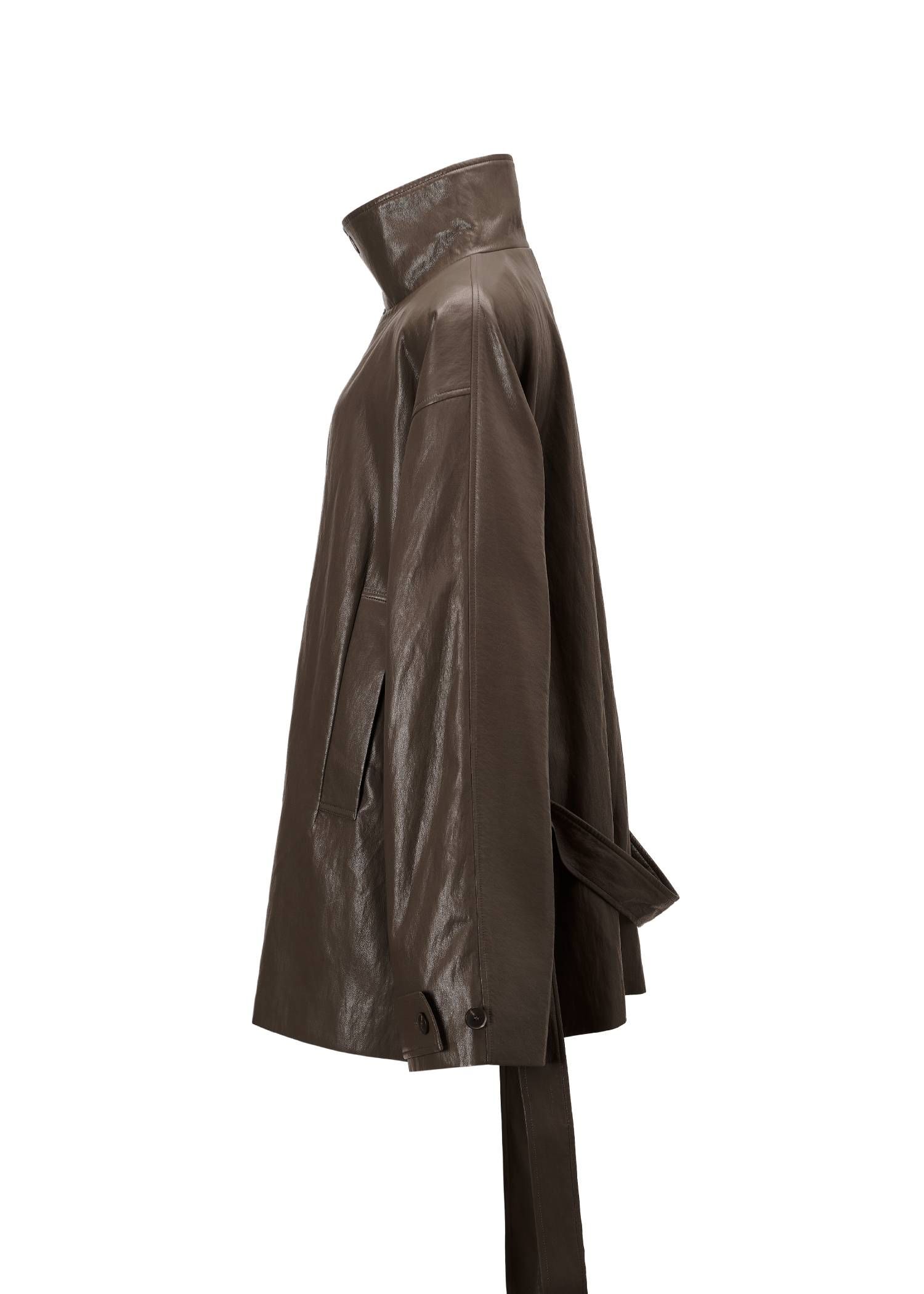 スタンドカラー レザージャケット (ブラウン) stand collar over size synthetic leather JK (Brown) /  26AW